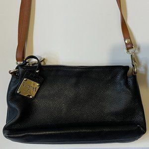 Valentina Pebble Black & Brown Italian Leather Crossbody Purse